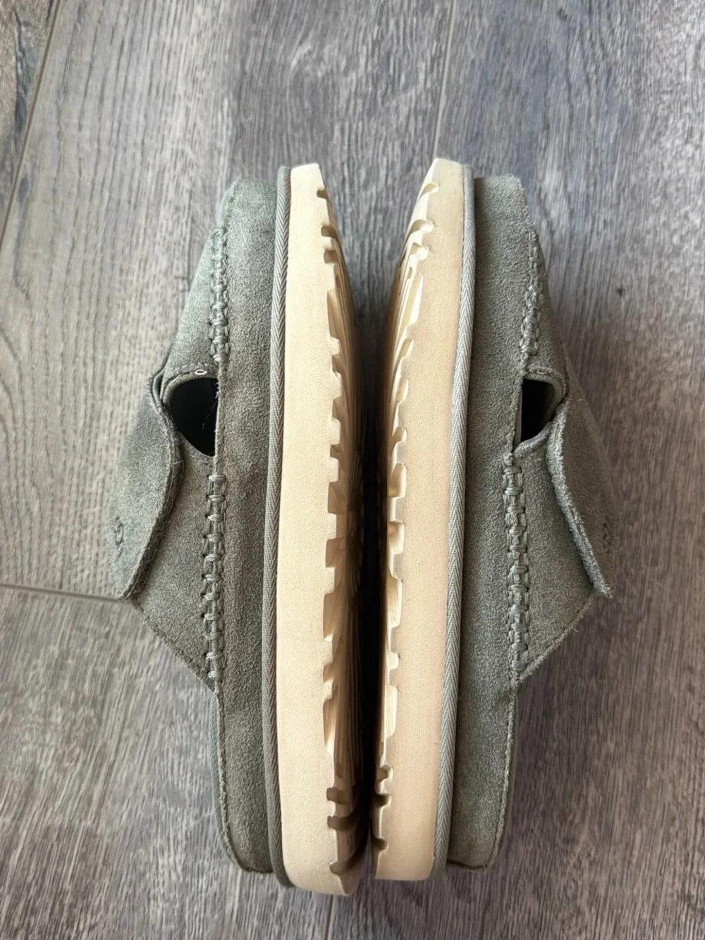 UGG Olive Green Suede Platform Slide Sandals